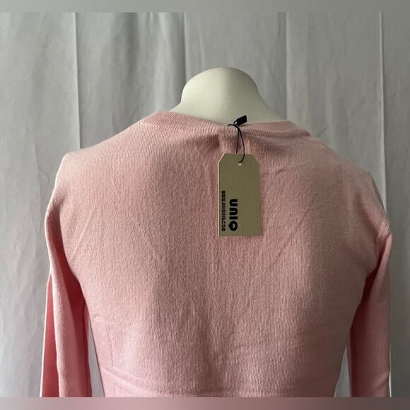 UNIQ New Women's Pink Sweater Crew Neck Long Sleeve Top Stretchy - Picture 3 of 5